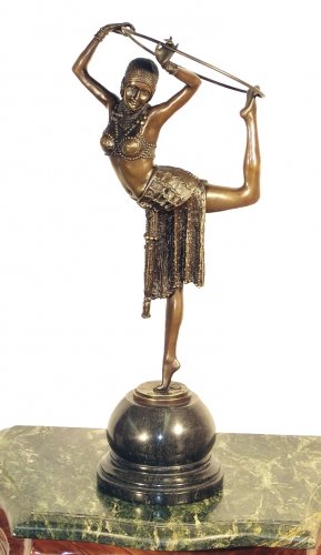 Kunst & Ambiente - Art Déco Tänzerin mit Reif - signiert - Demetre Haralamb Chiparus - Bronzefigur a