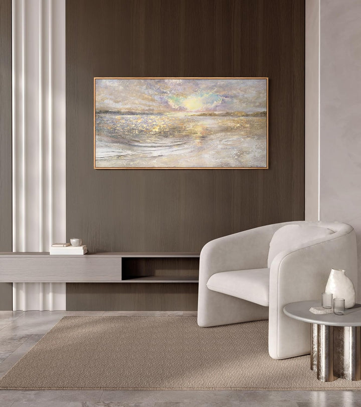 YS-Art Abstrakt Acryl Gemälde auf Leinwand handgemalt Meer Dämmerung Wandbilder Wohnzimmer moderne k