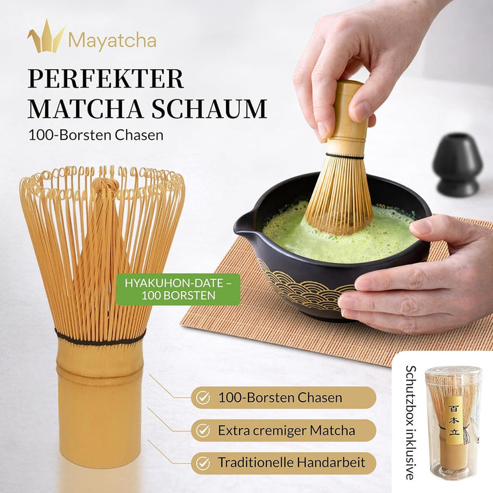 Matcha Set Japanisch, Matcha Besen Set 8-teilig – Premium Bambus Matcha Whisk (Chasen), Matcha Schal
