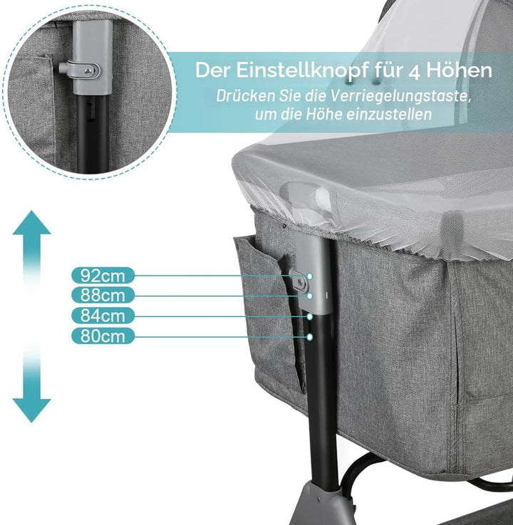 Kedia Babywiege mit Moskitonetz, Babybett &amp; Reisebett mit Rollen, Babybett für Wiegen, höhenverstell