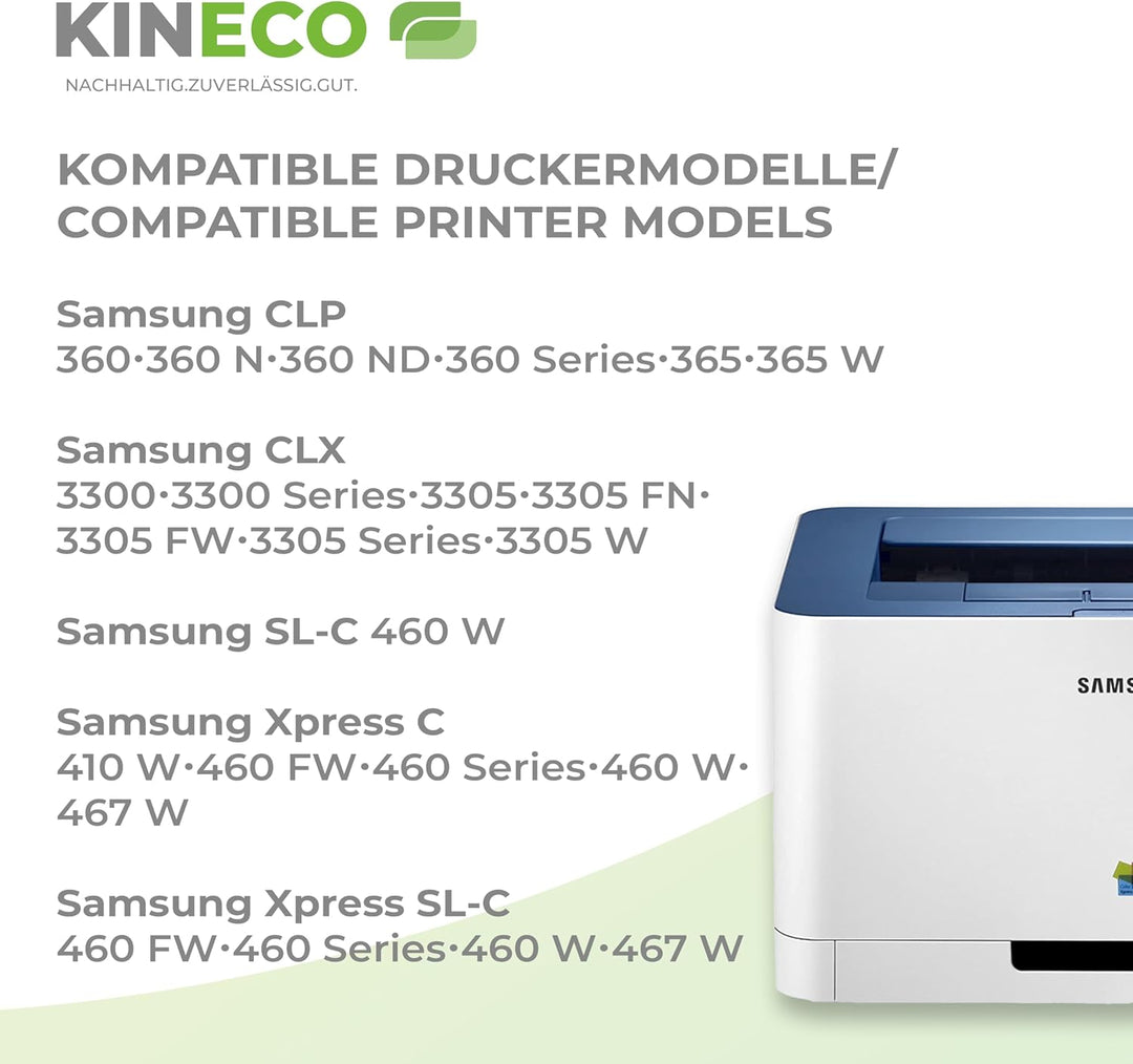 Kineco 4 Toner kompatibel mit Samsung CLT-P406C für Samsung CLP-360 CLP-365 CLX-3305FN CLX-3305FW CL