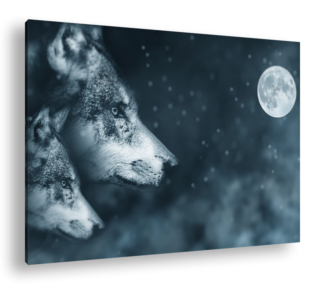deyoli Wolf-Vollmond-Illustration Format: 100x70 als Leinwand, Motiv fertig gerahmt auf Echtholzrahm