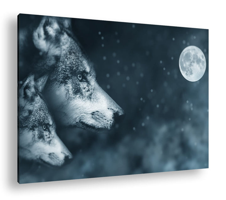 deyoli Wolf-Vollmond-Illustration Format: 100x70 als Leinwand, Motiv fertig gerahmt auf Echtholzrahm
