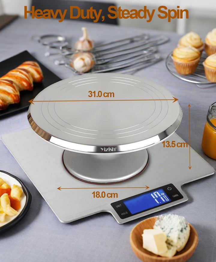 Tortenplatte Drehbar Aluminiumlegierung, Yizish 12-Zoll-Tortenständer Kuchen Drehteller zum Backen,
