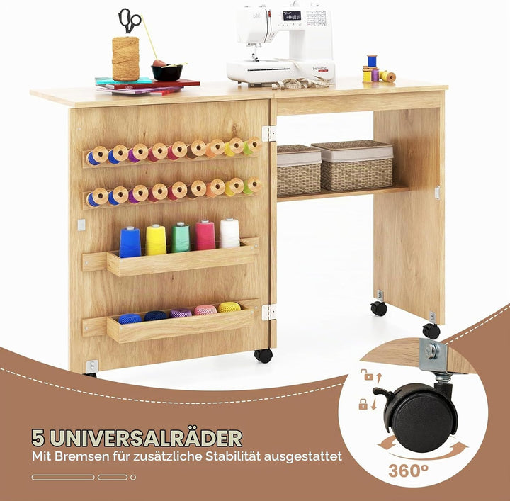 GIANTEX Nähtisch klappbar, Nähschrank auf Rollen, Nähmaschinentisch Nähtisch für Nähmaschine, Nähmas