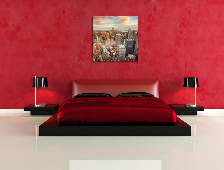 Skyline von New York, Format: 70x70 auf Leinwand, XXL riesige Bilder fertig gerahmt mit Keilrahmen,