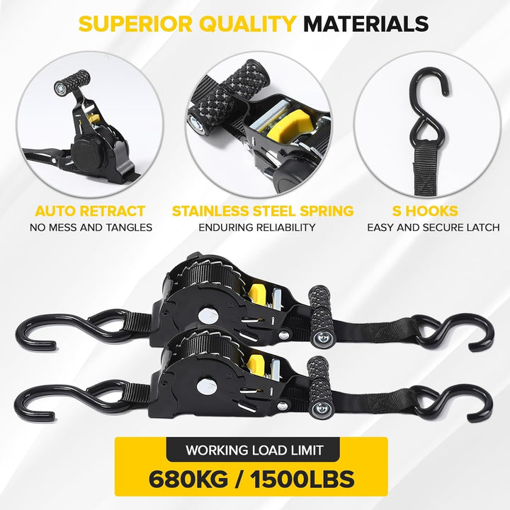2 Stück 3m Automatik Spanngurt mit Haken, 25mm, 680Kg, EN-12195-2, mit Ratsche Spanngurte Automatik,