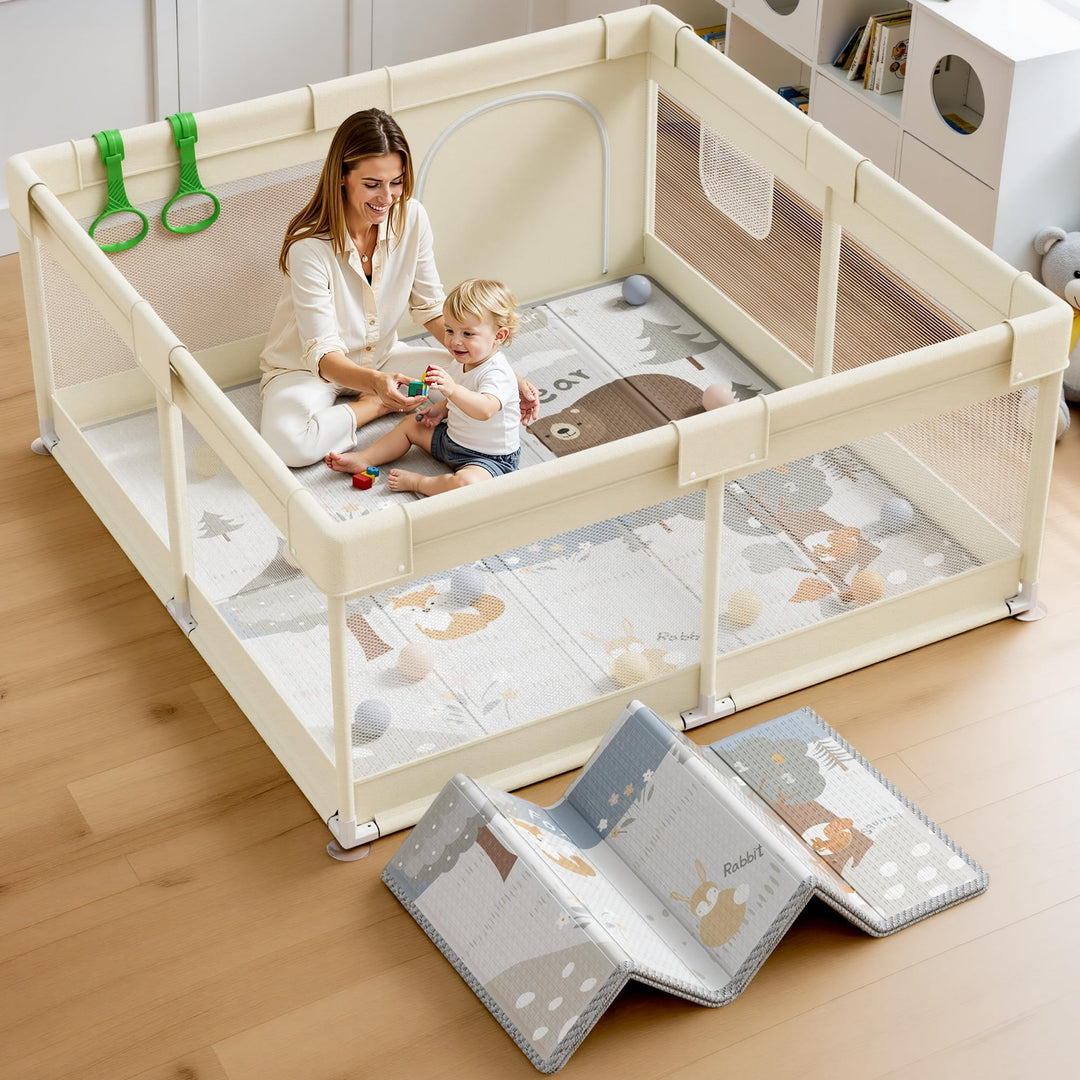 Baby Laufgitter 120x120 cm mit Matte &amp; Matratze für Zuhause | Baby Laufgitter, geräumiger Spielberei