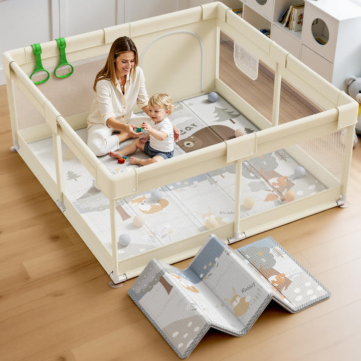Baby Laufgitter 120x120 cm mit Matte &amp; Matratze für Zuhause | Baby Laufgitter, geräumiger Spielberei