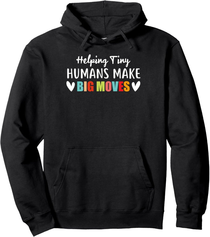 Lustiger Kindergartenlehrer hilft winziger Mensch Pullover Hoodie