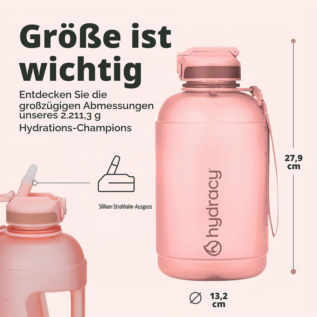 Hydracy Trinkflasche mit Hülle mit Taschen - 2,3L Trinkflasche mit Strohhalm und Henkel - Wasserflas