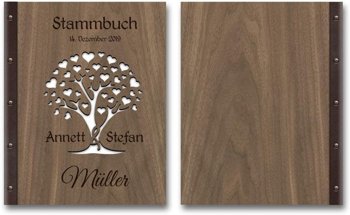 Kartenmachen.de Stammbuch der Familie Holz mit Echtleder Rücken Gravur individuell mit Extras DIN A4