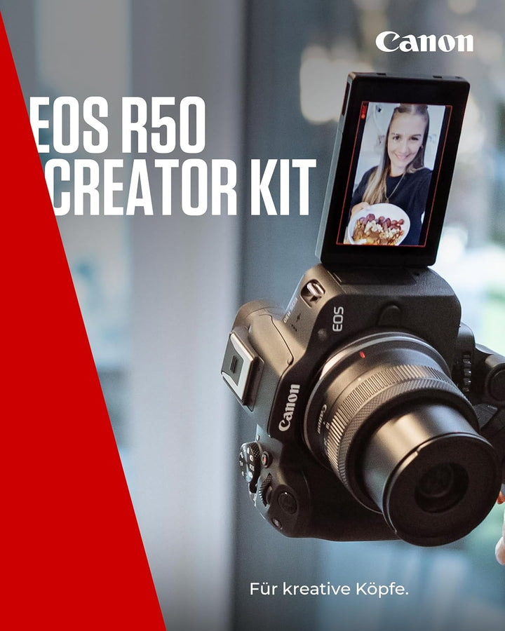 Canon EOS R50 Creator Kit Vlogging Kamera + RF-S 18-45 is STM Objektiv + Griffstativ + Mikrofon - Sp