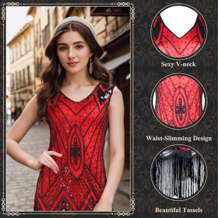 PLULON 1920er-Jahre-Flapper-Kleid. Brüllendes 20er-Jahre-Gatsby-Kleid-Kostüm mit 20er-Jahre-Accessoi