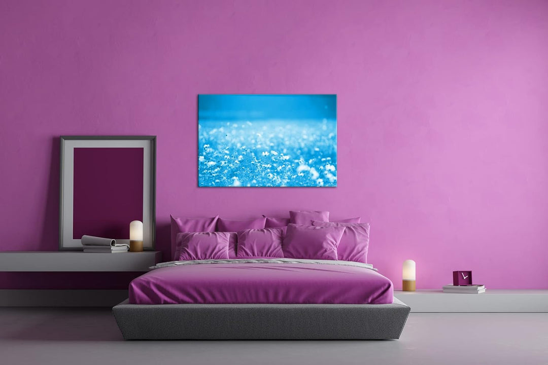 deyoli entzückende Blumenwiese Format 80x60 Effekt: Monocrome Blau als Leinwandbild, Motiv fertig ge