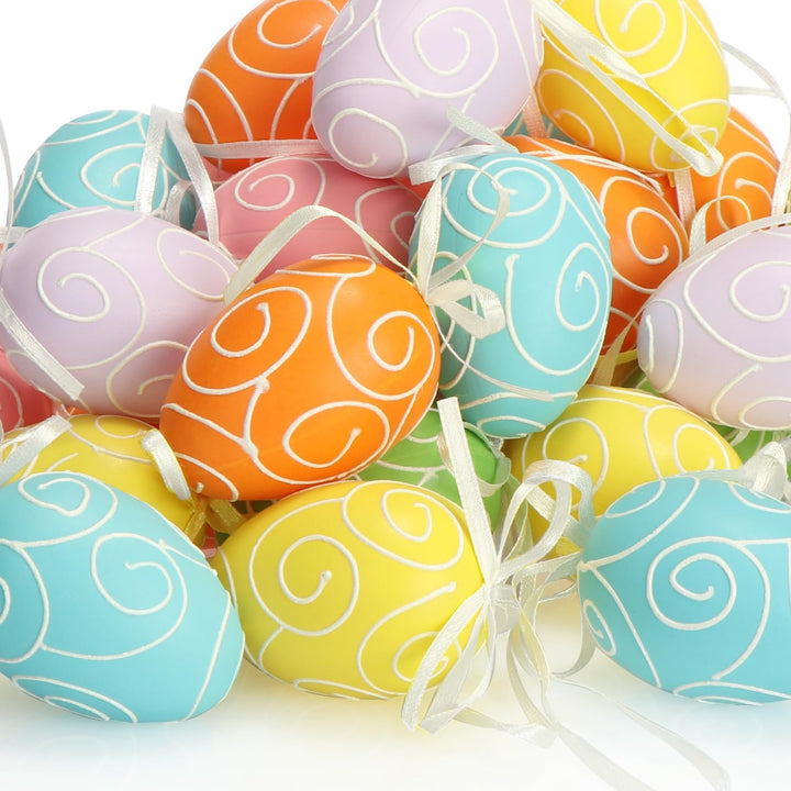 COM-FOUR® 36x Ostereier zum Aufhängen - Osterdeko in sechs schönen Pastellfarben - Deko Ostereier fü
