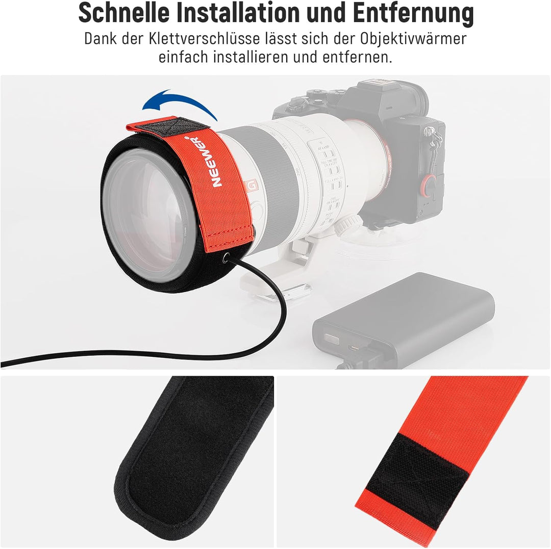 NEEWER USB Objektivheizung, 300mm Objektivwärmer für DSLR Kamera und Teleskop, 3 Temperatureinstellu