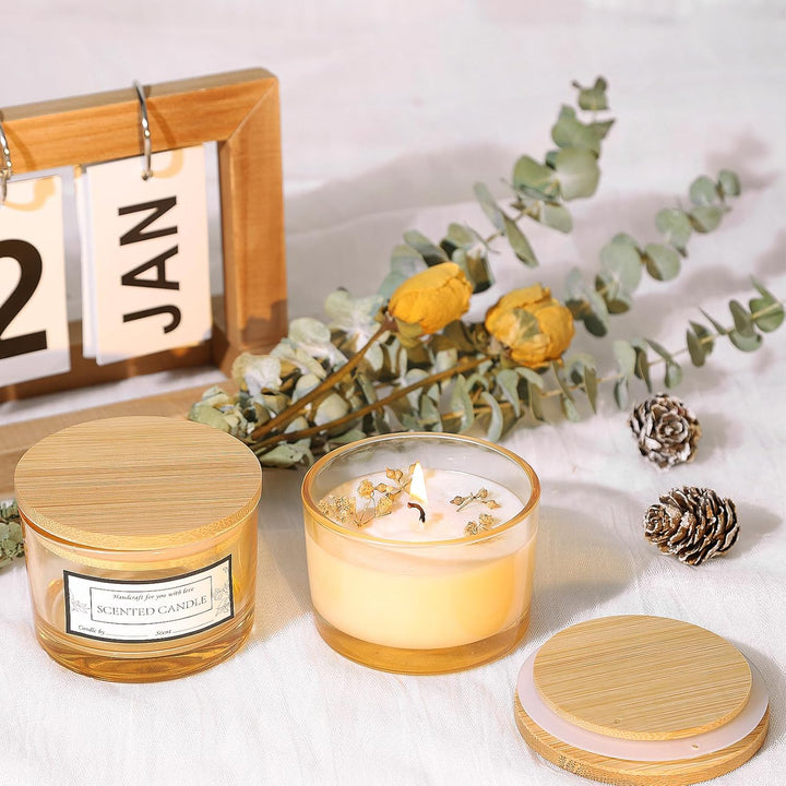 CONNOO 15 Stück 120 ml Amberfarbene Kerzengläser mit luftdichten Bambusdeckeln zum Kerzenmachen, wei