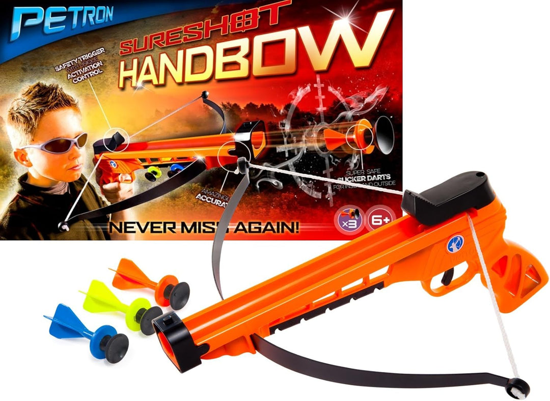Petron SURESHOT Handbow Kinder Hand Armbrust mit 3 Pfeilen, orange/schwarz (1 Stück), Sureshot