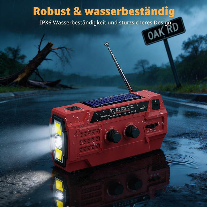 Kurbelradio 4000mAh Notfallradio mit Solar, Bewegungsempfindlicher Radio mit kurbel AM/FM/SW,LED-Tas