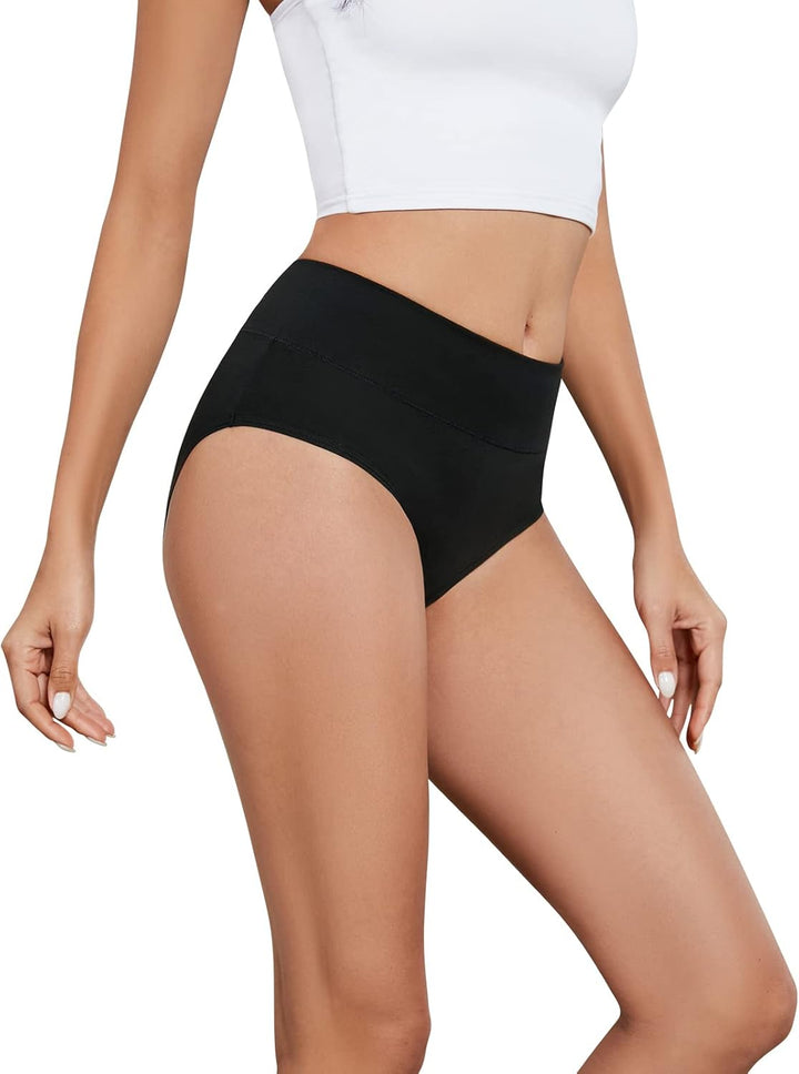 anqier Unterhosen Damen, 5er Pack Stretch Baumwolle Hohe Taille Slips Damen Atmungsaktiv Panties Wei