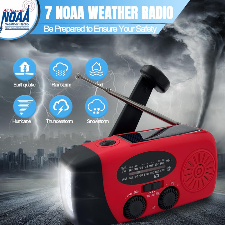 Notfall-Wetterradio AM/FM/NOAA mit 2000 mAh Red, Red