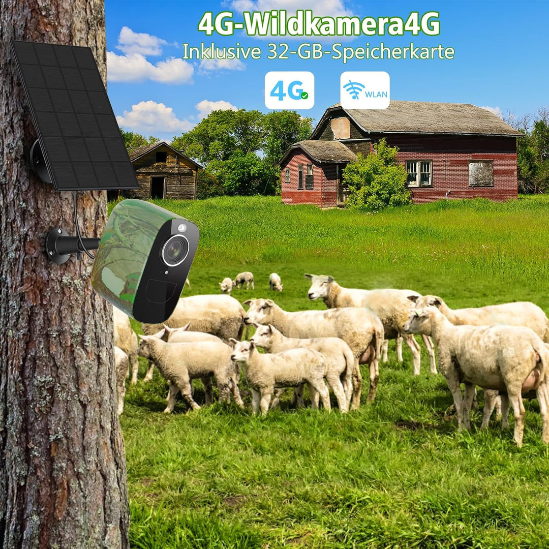 CCILAND 4G LTE Solar Wildkamera mit SIM Karte, 2K Überwachungskamera Aussen Akku mit Farbnachtsicht
