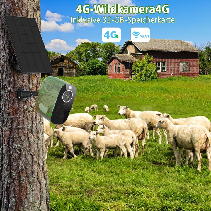 CCILAND 4G LTE Solar Wildkamera mit SIM Karte, 2K Überwachungskamera Aussen Akku mit Farbnachtsicht