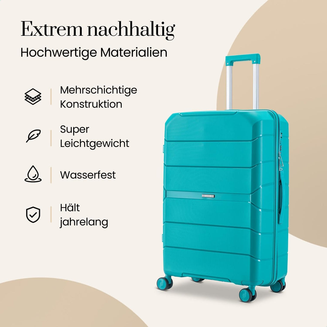 Urban Adventurer Reisekoffer 79L – Grün – Trolley mittelgross Hartschale mit Zahlenschloss & 4 Rolle