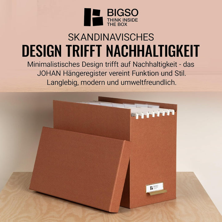 BIGSO JOHAN Hängeregisterbox A4 – Hängemappenbox mit Deckel und Griff – Schreibtischablage für Hänge