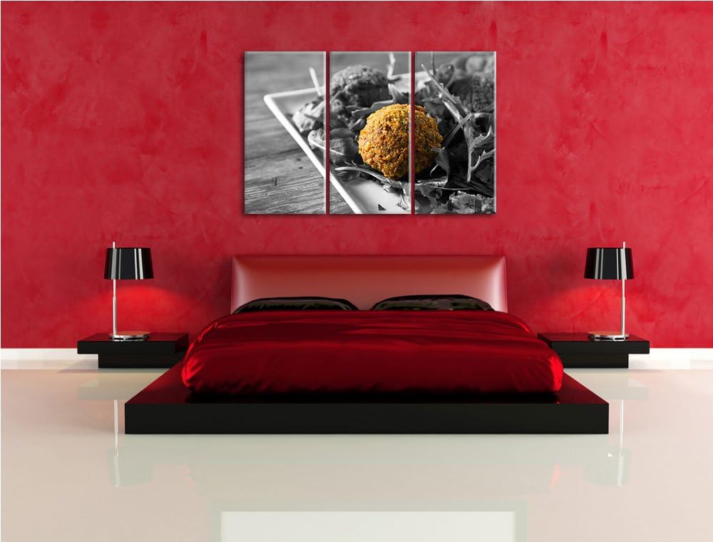Fleischbällchen Salat schwarz/weiss 3-Teiler Leinwandbild 120x80 Bild auf Leinwand, XXL riesige Bild