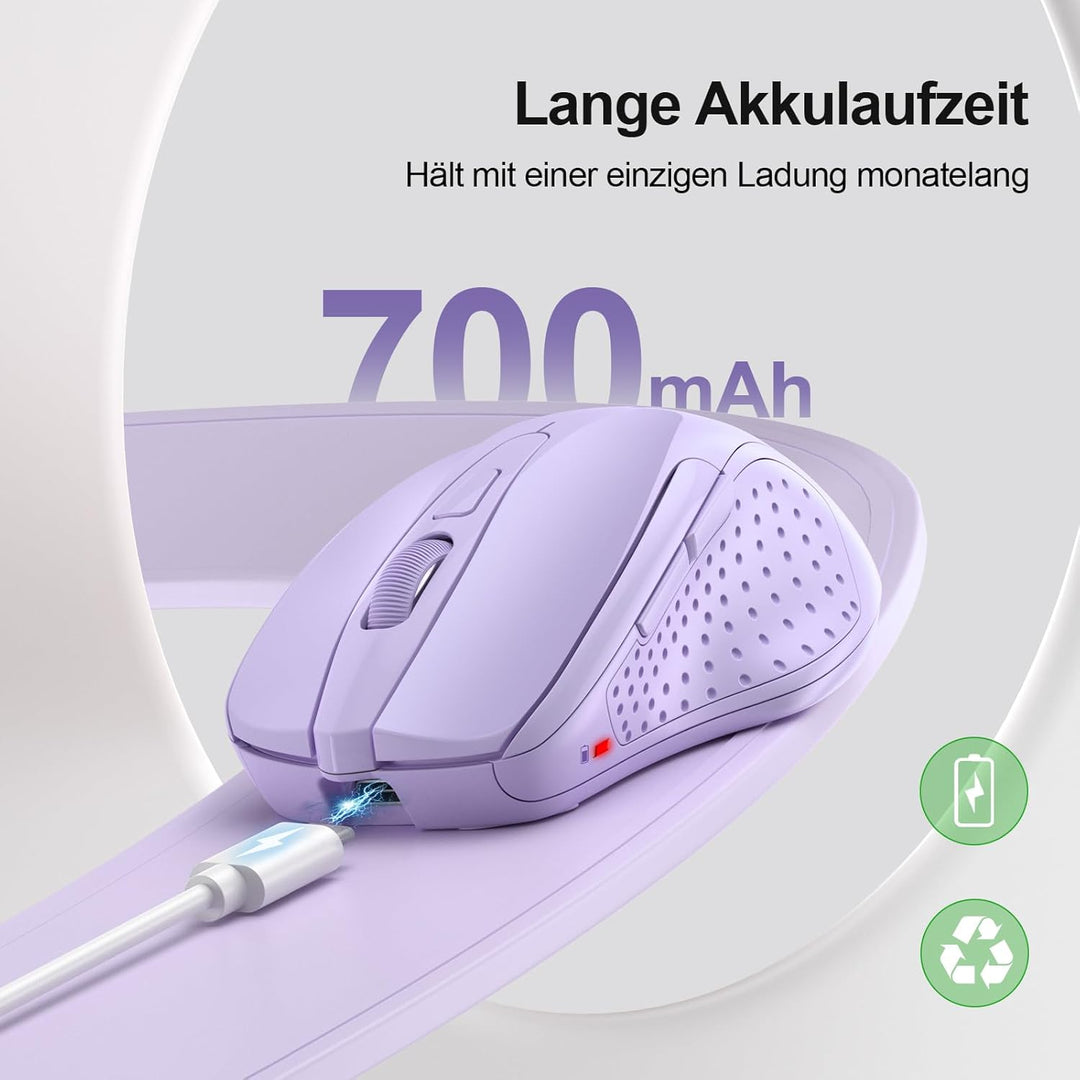 TECKNET Bluetooth Maus, Wiederaufladbare Maus Kabellos(DREI Modi: BT 5.0/3.0 + 2.4G), 4800 DPI, Ergo