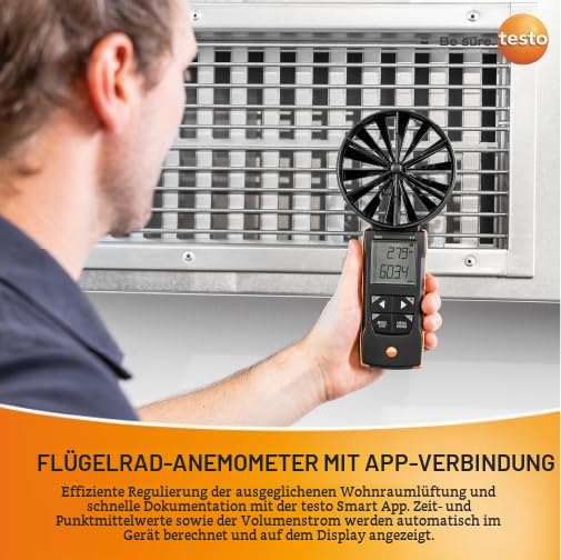 testo - 417 - 0563 0417 - Digitales 100 mm-Flügelrad-Anemometer mit App-Anbindung zur Messung von Lu