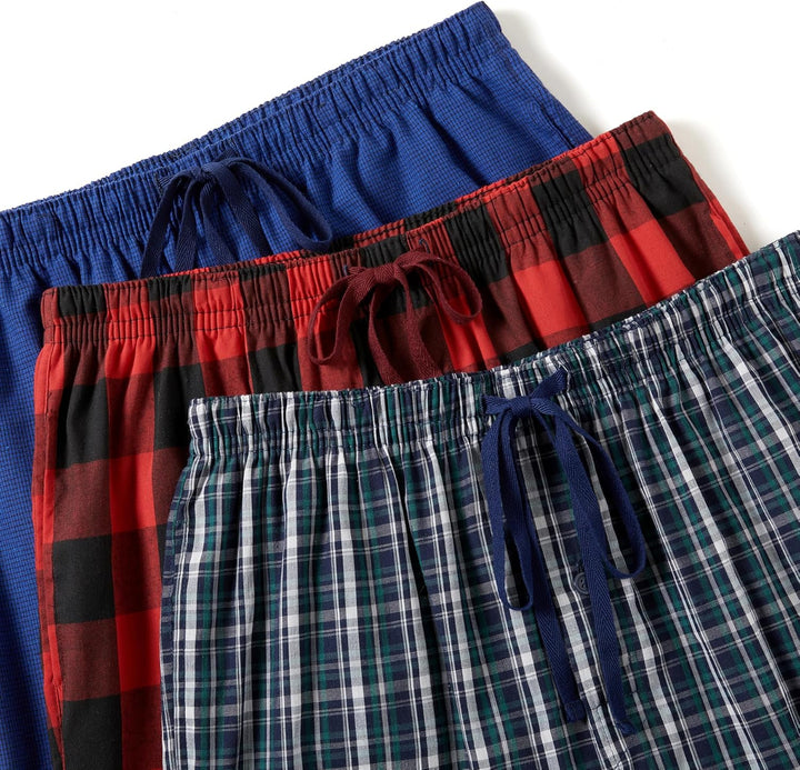 JupiterSecret Herren Pyjamahose Lang Schlafanzughosen für Herren Karierte Nachtwäsche 3er Packs 100%