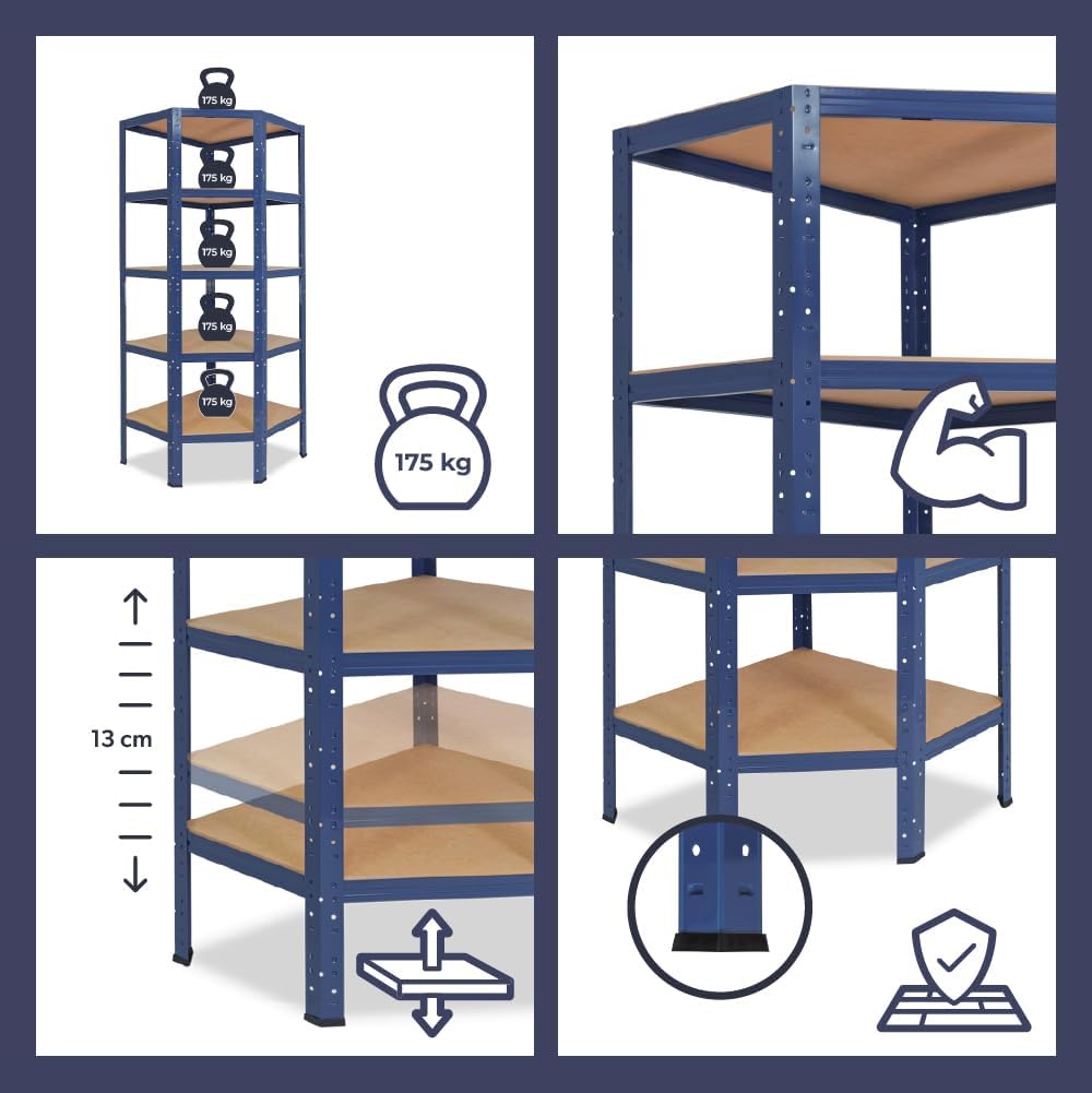 shelfplaza Home 180x70x40 cm Eckregal in blau mit 5 Böden und 175 kg Traglast pro Boden