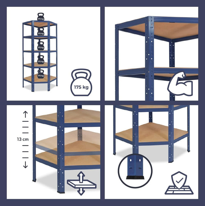 shelfplaza Home 180x70x40 cm Eckregal in blau mit 5 Böden und 175 kg Traglast pro Boden