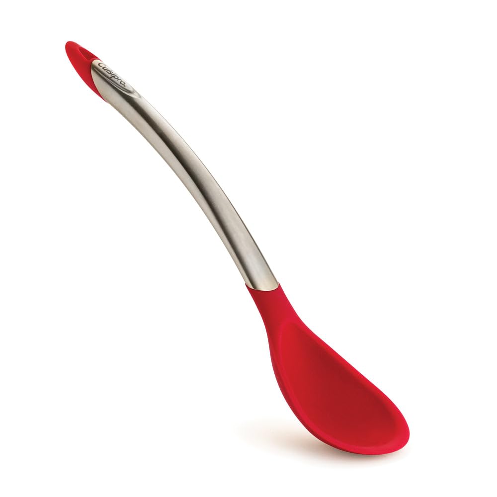 CUISIPRO ELEGANCE Kochlöffel aus satiniertem Edelstahl | 30,5 cm | Rot | Antihaft-Silikon Kochlöffel