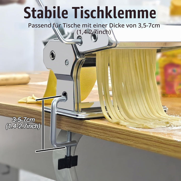 Alyoen Nudelmaschine Manuell, Pasta Maker aus Edelstahl, Pastamaschine mit 9 Einstellbaren Stärkeein