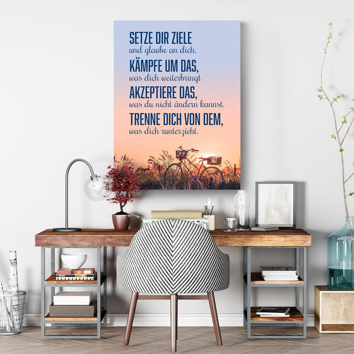 wandmotiv24 Motivations Motiv als Leinwandbild, 60x45cm, Hochformat, Motivation, setze dir Ziele, Fa