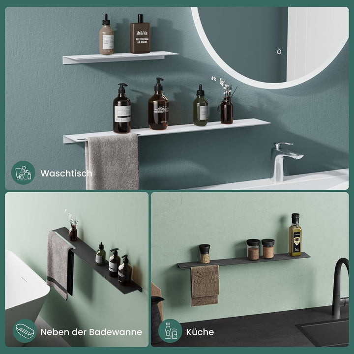 Mai &amp; Mai Duschablage ohne Bohren 80cm Badablage aus Aluminium Matt weiss | Duschregal zum Bohren od
