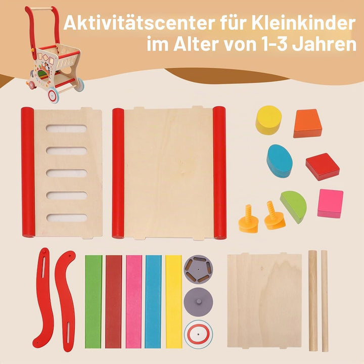 Holz Lauflernwagen für Kleinkinder 1-3 Jahre, Multifunktionaler Einkaufswagen Spielzeug mit Formsort