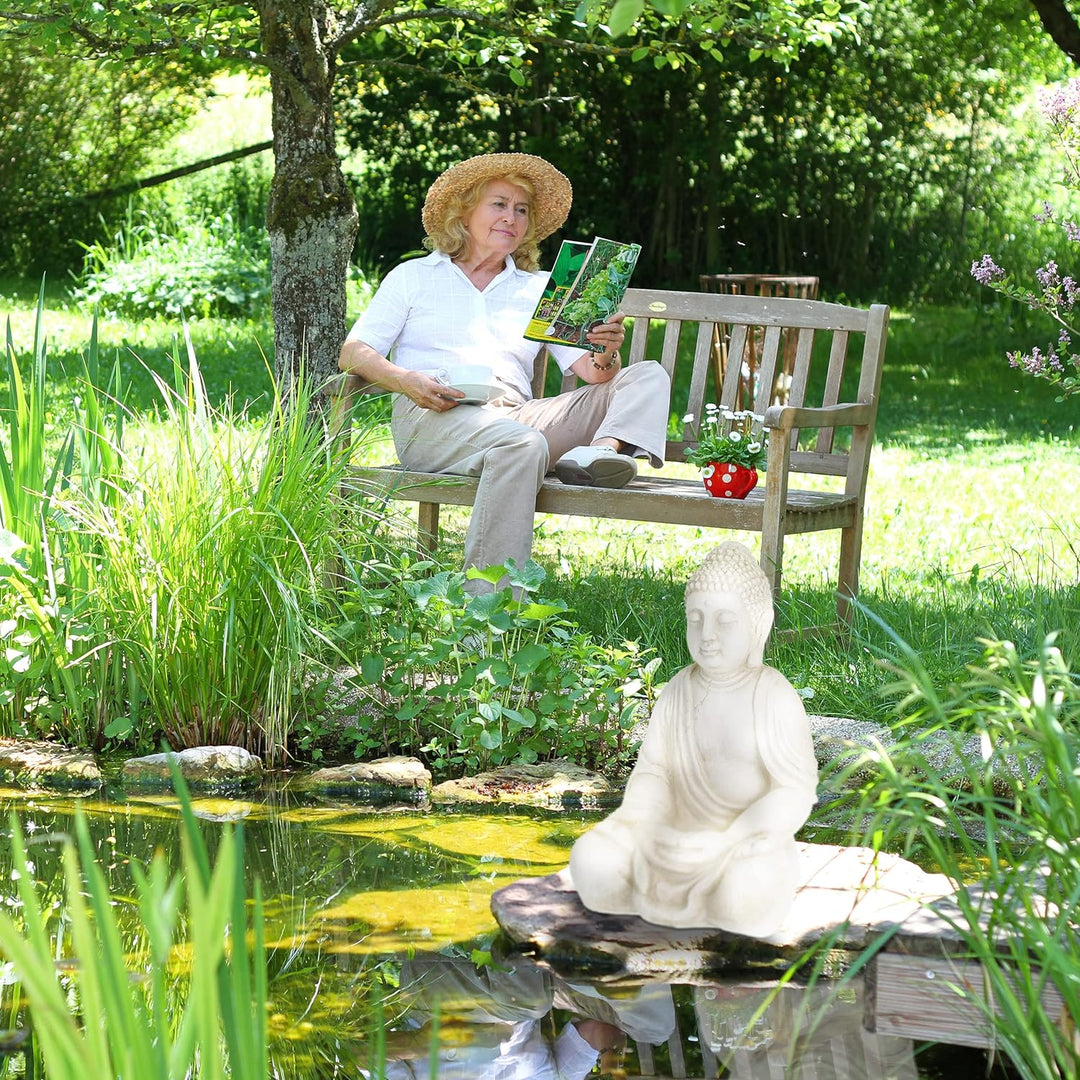 Relaxdays XXL Buddha Figur, grosser Gartenbuddha sitzend, 70 cm hoch, wetterfest & frostsicher, Gart