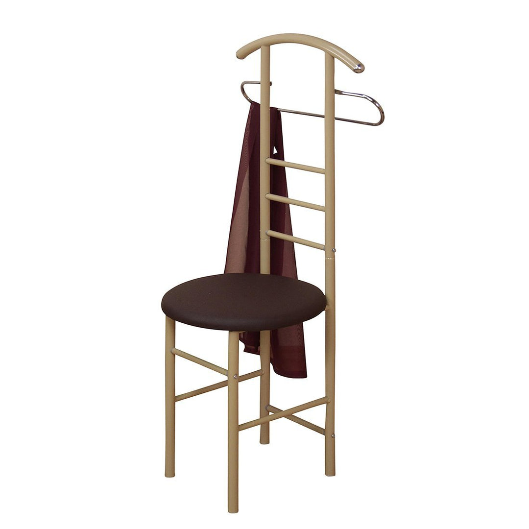 Herrendiener aus Stahlrohr mit rundem Sitz, 53x47x118 cm beige/braun, Beige/Braun