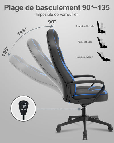 bigzzia Gaming Chair Ergonomic Gaming Stuhl Höhenverstellbarer Bürostuhl 360°Drehsessel Computer Gam