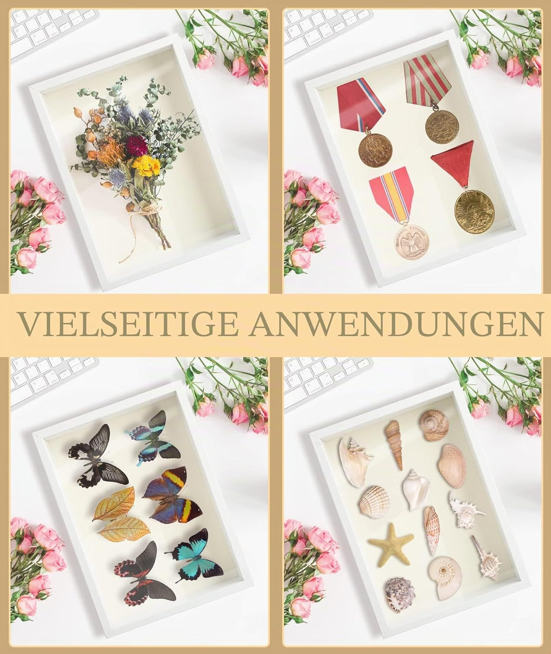 3D Bilderrahmen 23 x 32 cm,Bilderrahmen tief 6cm für Objekte bis 6cm,Tiefer Rahmen mit Transparente