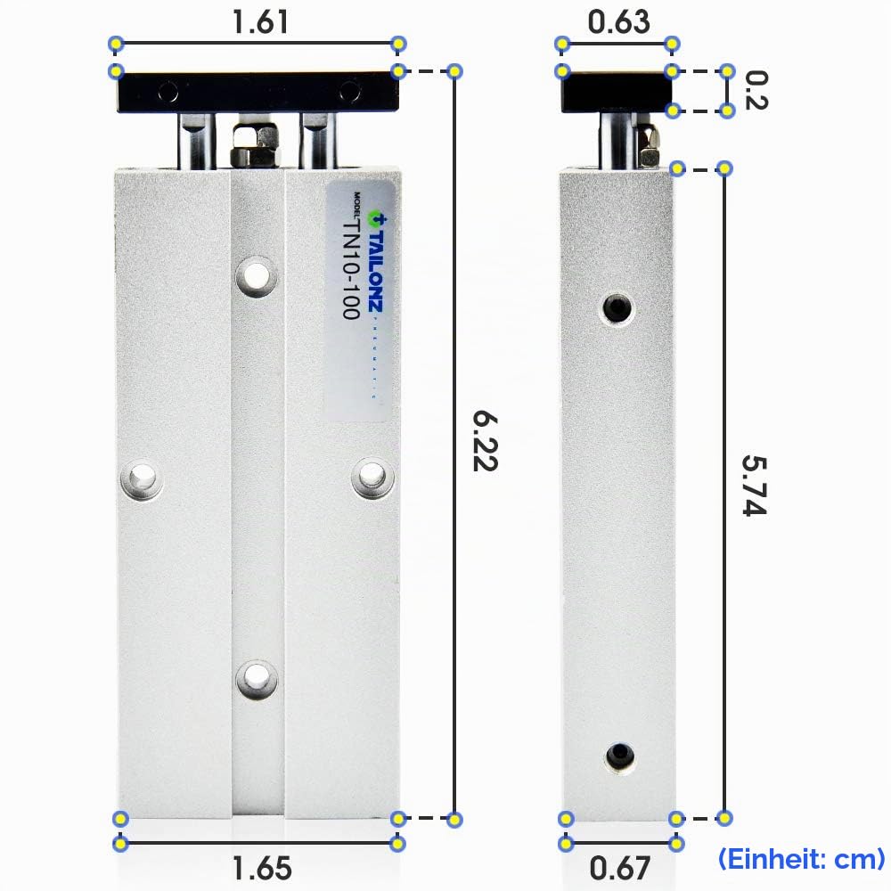 TAILONZ PNEUMATIC 10mm Bohrung 100mm Hub Doppelstange Doppeltwirkend Aluminium Druckluftzylinder TN1