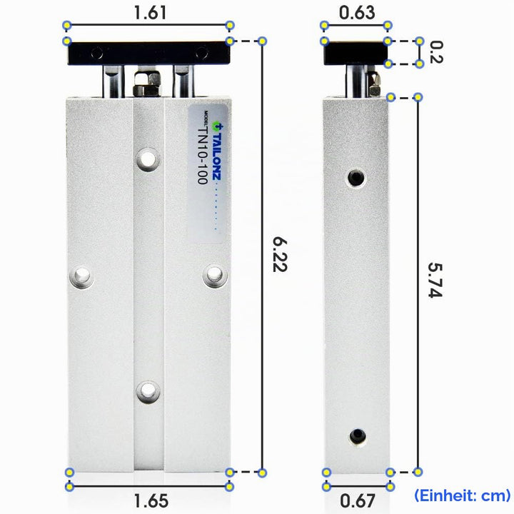 TAILONZ PNEUMATIC 10mm Bohrung 100mm Hub Doppelstange Doppeltwirkend Aluminium Druckluftzylinder TN1