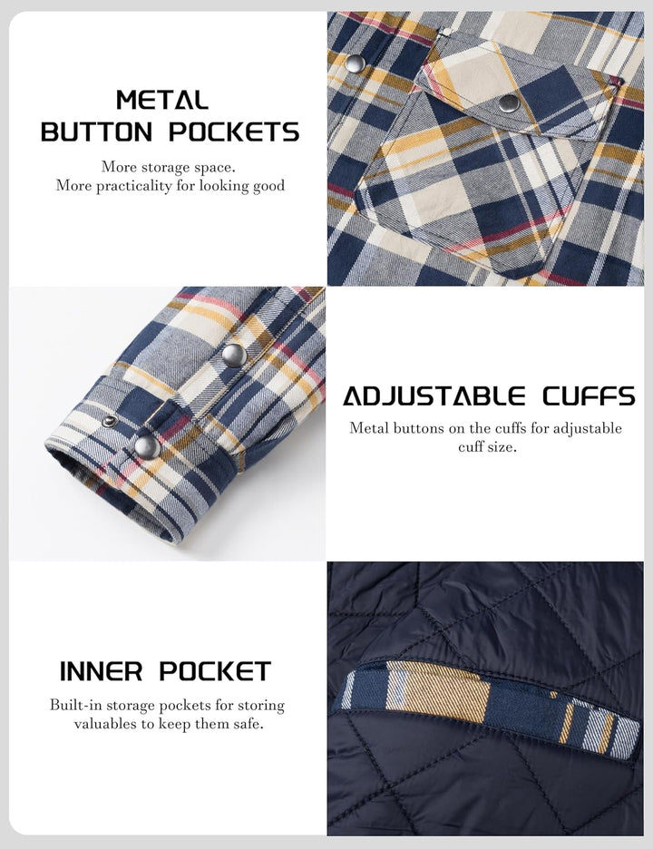 TACVASEN Herren Karierte Hemdjacke Flanellhemd Holzfällerhemd Thermohemd Jacke L Gelb, L Gelb