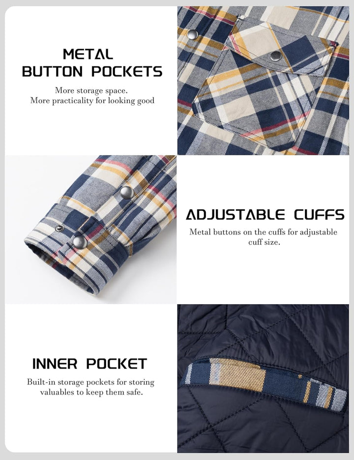 TACVASEN Herren Karierte Hemdjacke Flanellhemd Holzfällerhemd Thermohemd Jacke M Gelb, M Gelb
