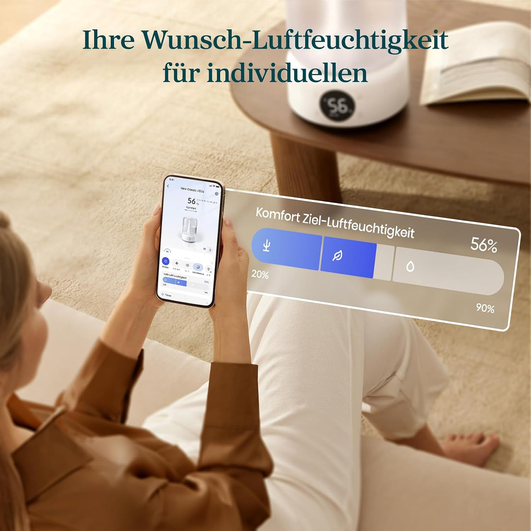 Levoit Smart Luftbefeuchter Schlafzimmer, 4,2 L Top-Fill, Kühler Nebel | leicht zu reinigen, 21 dB H